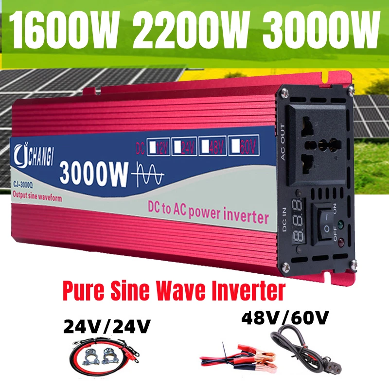 Inverter pure sine 12V/24V 220V 230V 50HZ 1500W 2000W 3000W 4000W DC to AC  voltage converter power supply EU Socket Charge - AliExpress