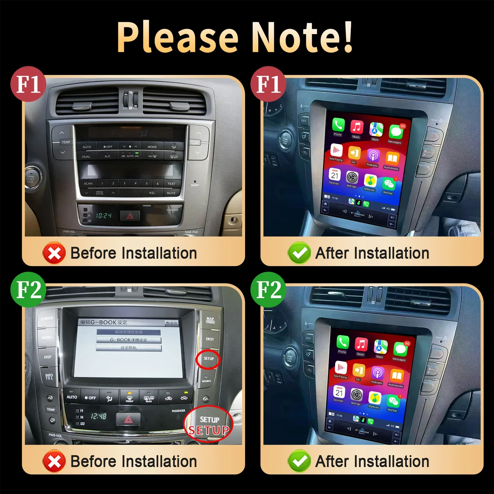 Radio de coche de 10,4 pulgadas para Lexus IS250 IS300 IS200 IS220 IS350 2004-2012 sistema estéreo de pantalla táctil con CarPlay inalámbrico BT 2