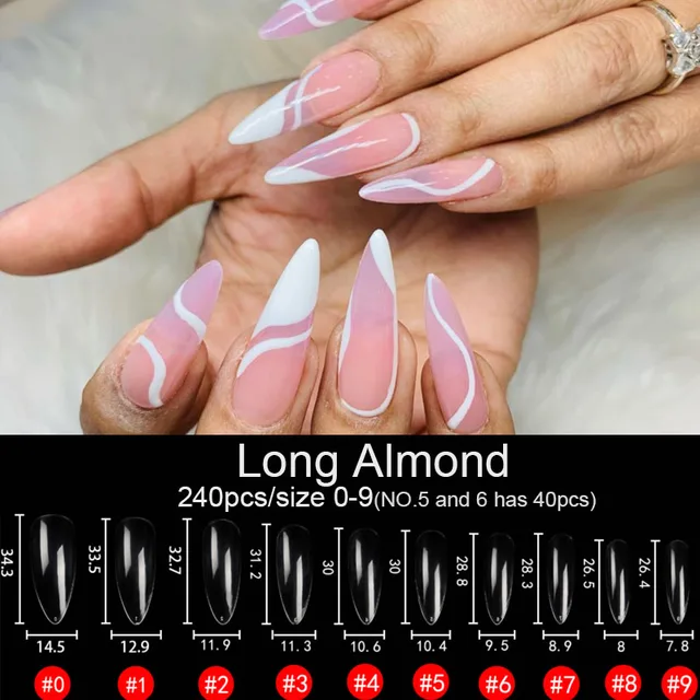 Gel Nails Extension System Full Cover Sculpted Clear Stiletto Coffin False Nail Tips 240pcs/bag Long Almond