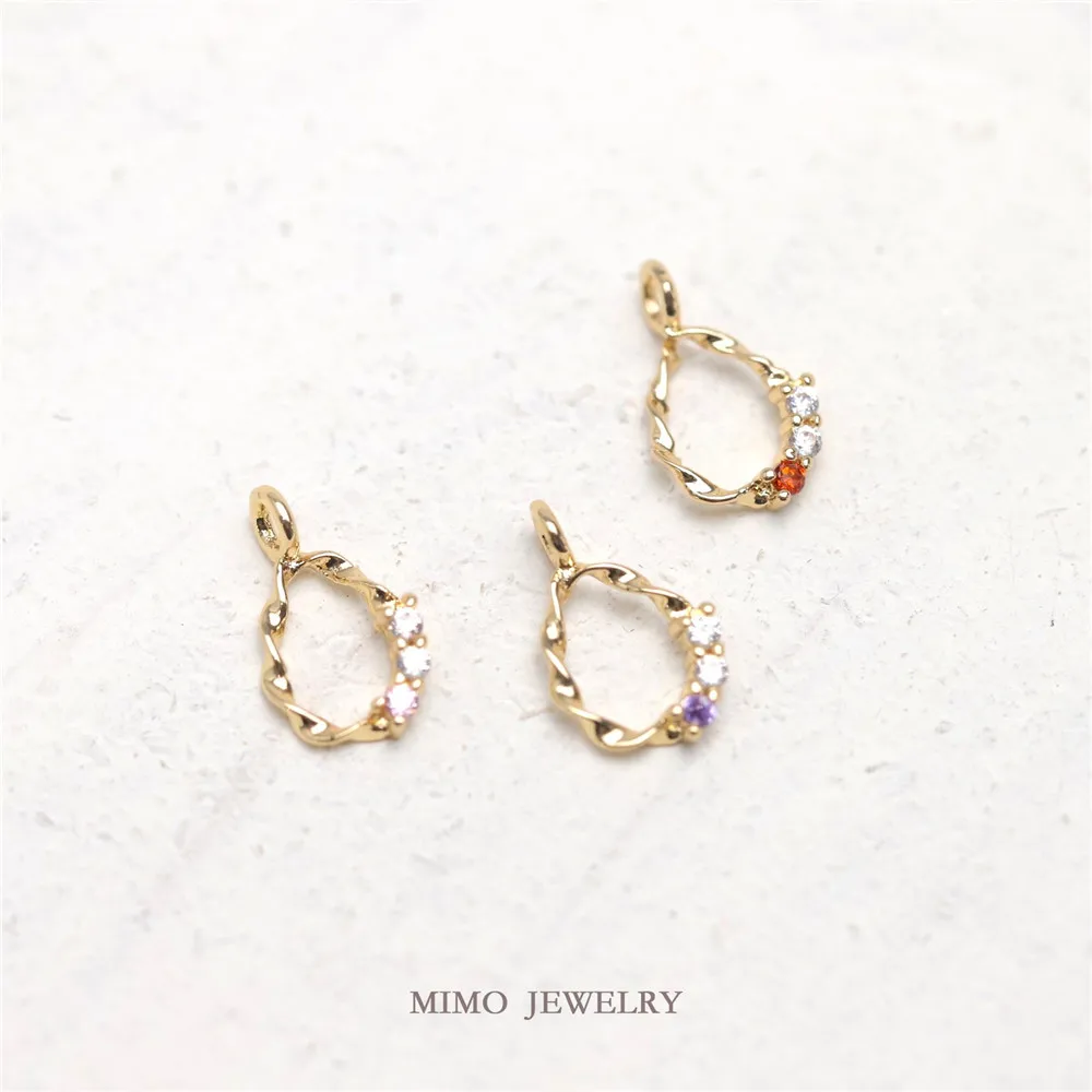 

Copper plated gold micro-inlaid with colorful zircon mini-twist hollow water drop pendant DIY accessory