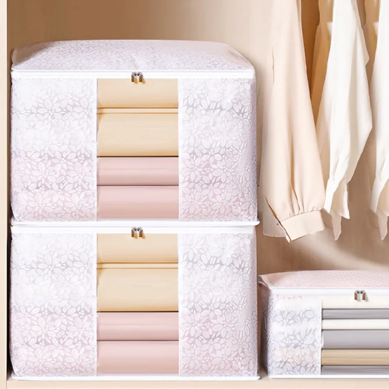 Visible Large Capacity Storage Box Portable Household Clothes Organizer With Handles Foldable Dustproof Quilt Zipper Container 2