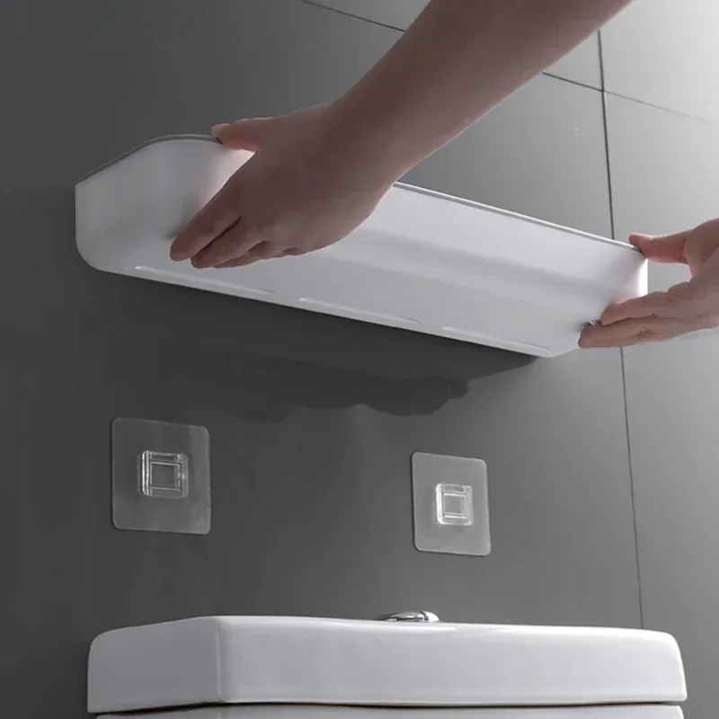 Toilet Bathroom Storage Cabinet Rack Wall Hanging Hole Free Multifunctional Artifact Above Toilet Rack White Shelf Organizer 6