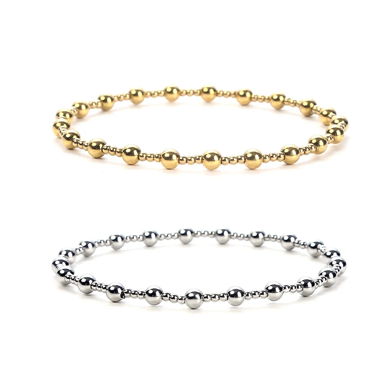 Stainless Steel Smooth Ball Mini Beaded Elastic Bracelet for Women