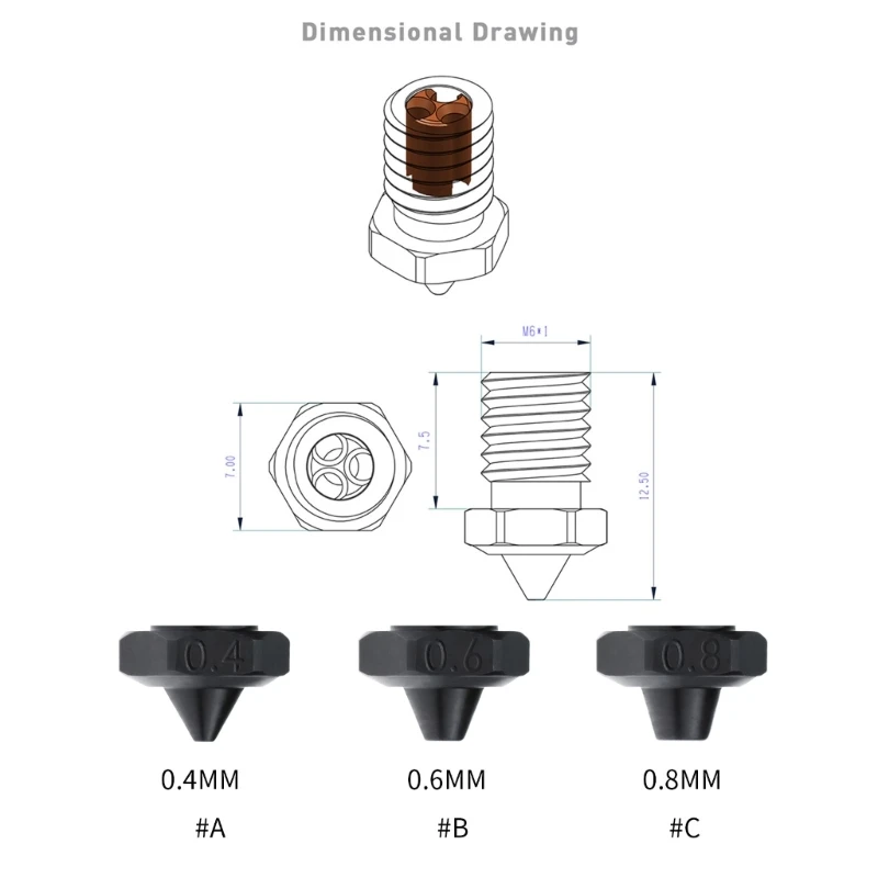 High Flow 3D Printer Printing Nozzle 0.4 0.6 0.8mm for E3DV6 3D Printer Nozzles 3d printer nozzle