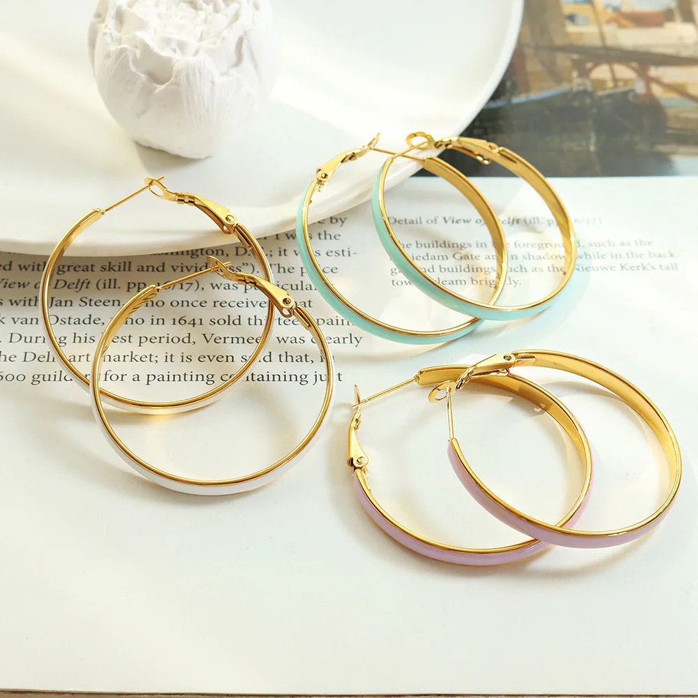 

G&D Luxury Large Circle Colorful Earrings for Women Drop Oil Stainless Steel Gold Color Plated Jewelry Party Gift Non Fade