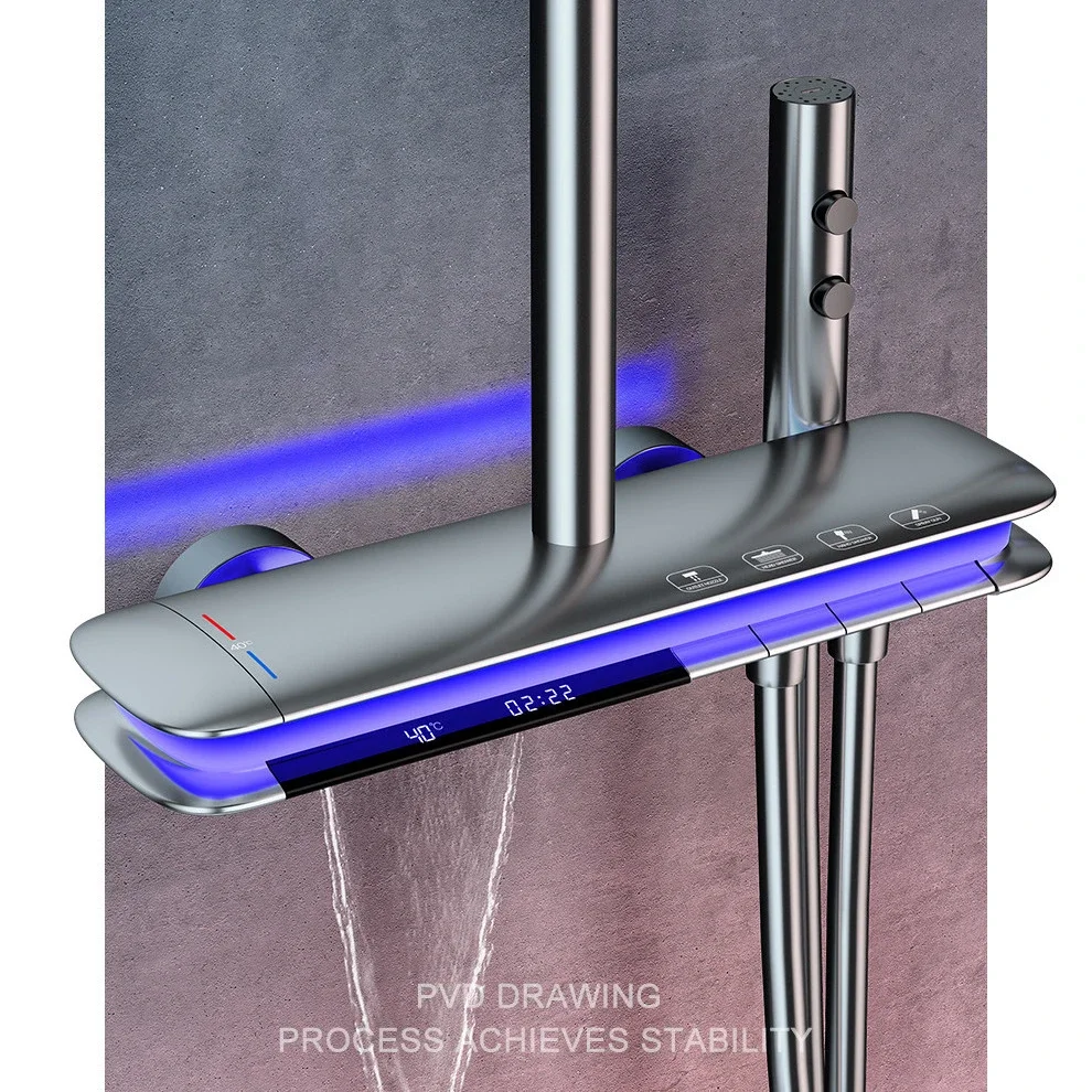 Led Digital Bathroom Shower System Faucet Wall Mounted Waterfall Bathroom Faucets Rain Shower Head Piano Digital Shower Set 2