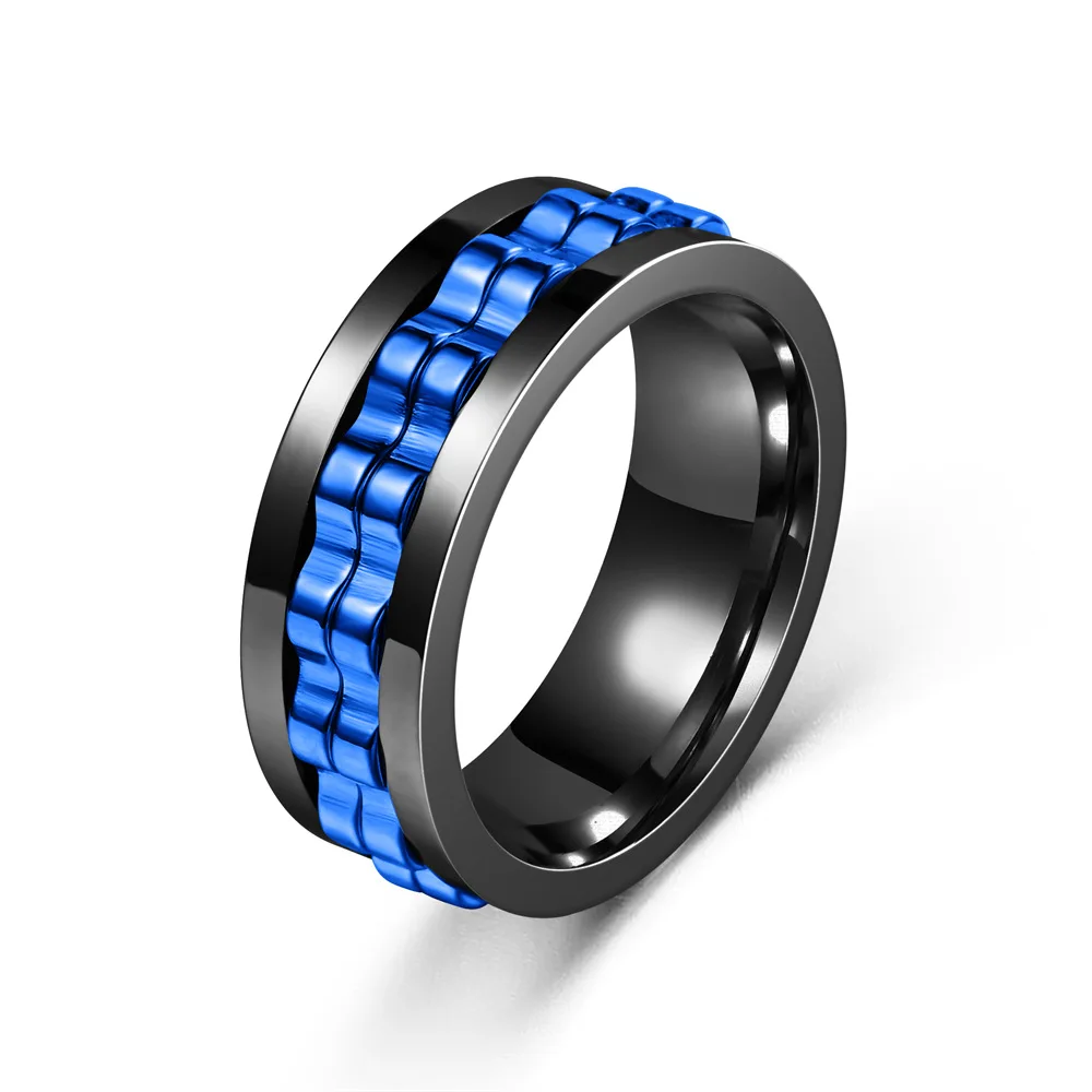 Fashion Punk Style Gear Rotating Anxiety Fidget Ring Titanium Steel Chain Spinner Rings for Men Rock Biker Wedding Party Jewelry 3