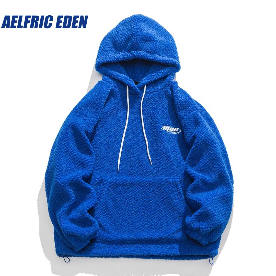 

Aelfric Eden Solid Sherpa Hoodie Y2K Mens Fleece Hooded Jackets Streetwear Casual Harajuku Hip Hop Full Zip Hooded Coat Outwear