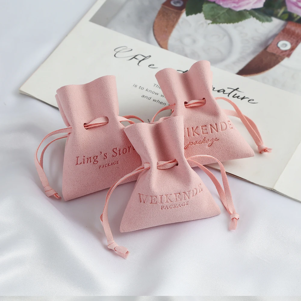 Customized Logo 100pcs/lot Jewelry Packaging Gift Pouches Bags Wholesale Small Microfiber Suede Luxury Wedding Organizer Bags