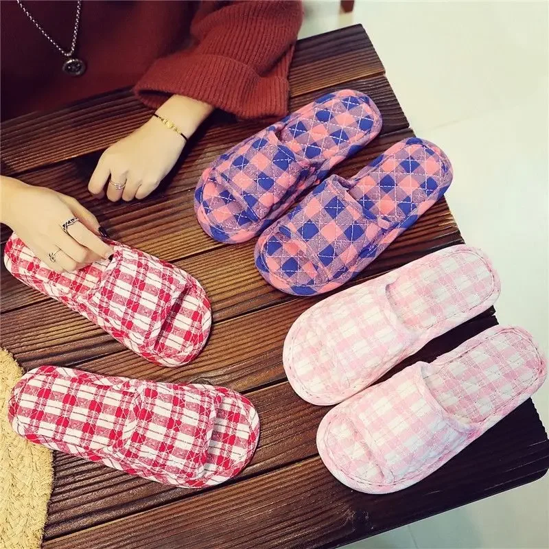 Pure Cotton Fabric Cloth Bottom Cloth Slippers Wood Floor Floor Tiles Mute Indoor Soft Bottom Female Home Home Four Seasons women slippers cotton slippers