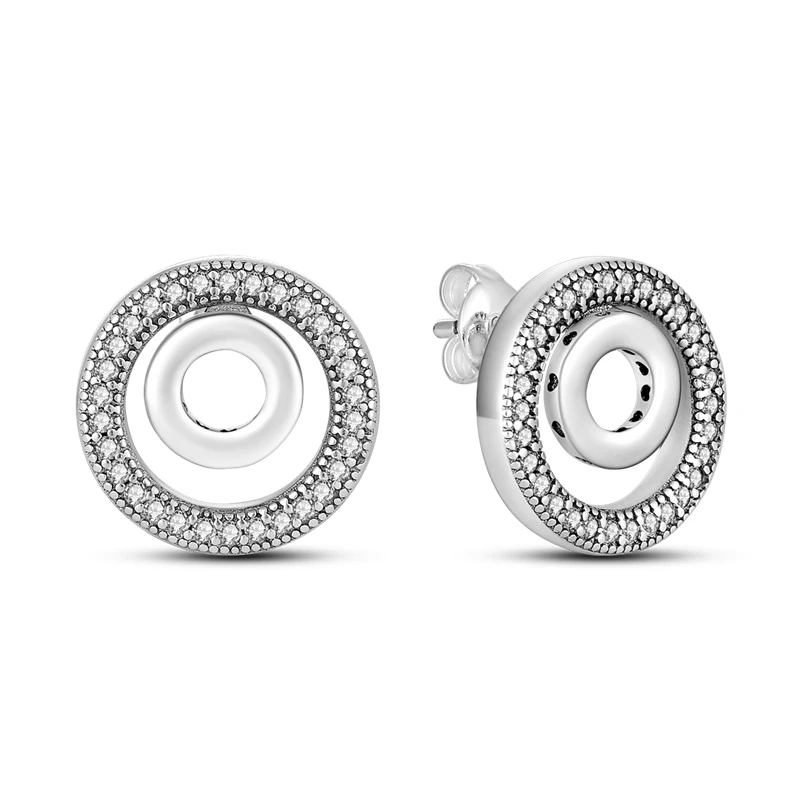 2022 Charm Double Hoop Earrings 925 Silver Sparkling Pave Stud Earring Gift For Women Engagement Jewelry Anniversary