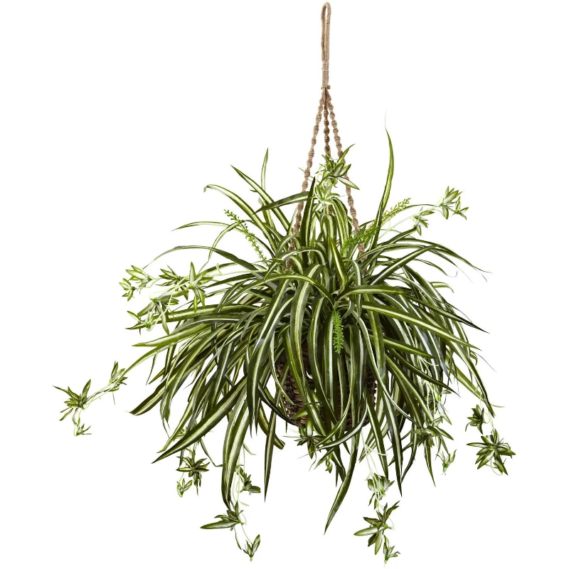 

20" Plastic Spider Artificial Plant in Hanging Basket, Green