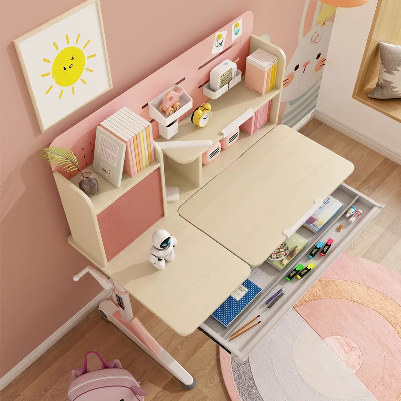 Children's Study Table and Chair Set Multi-Functional Adjustable Solid Wood Desk Student Writing Desk детский стол и стульчик