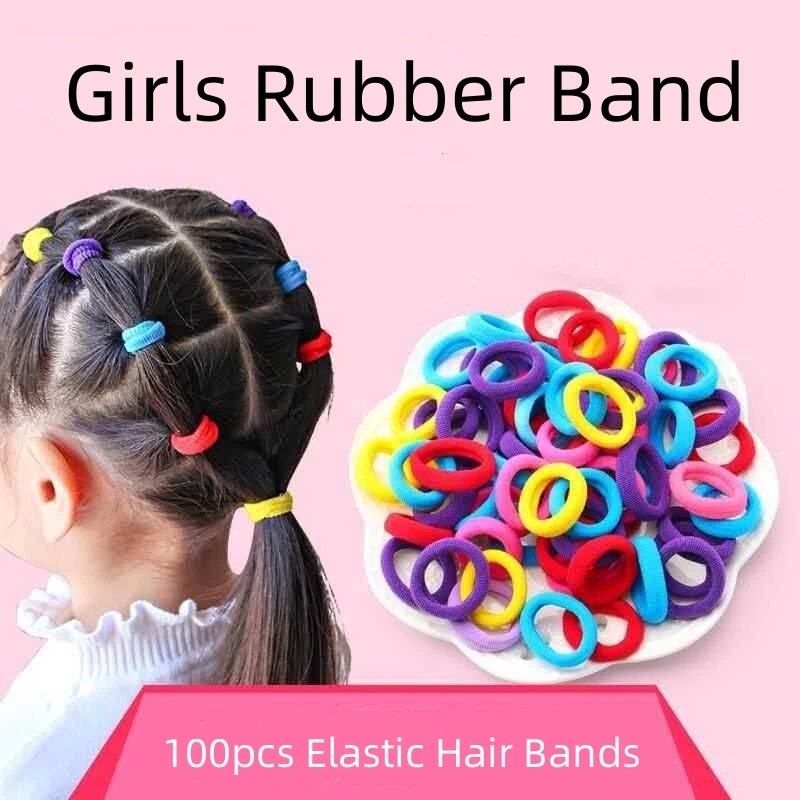 100Pcs Kids Elastic Hair Bands Reusable Girls Gum Scrunchie Rubber Band Headband Ties Baby Hair Accessories For 1-6 Years Girls