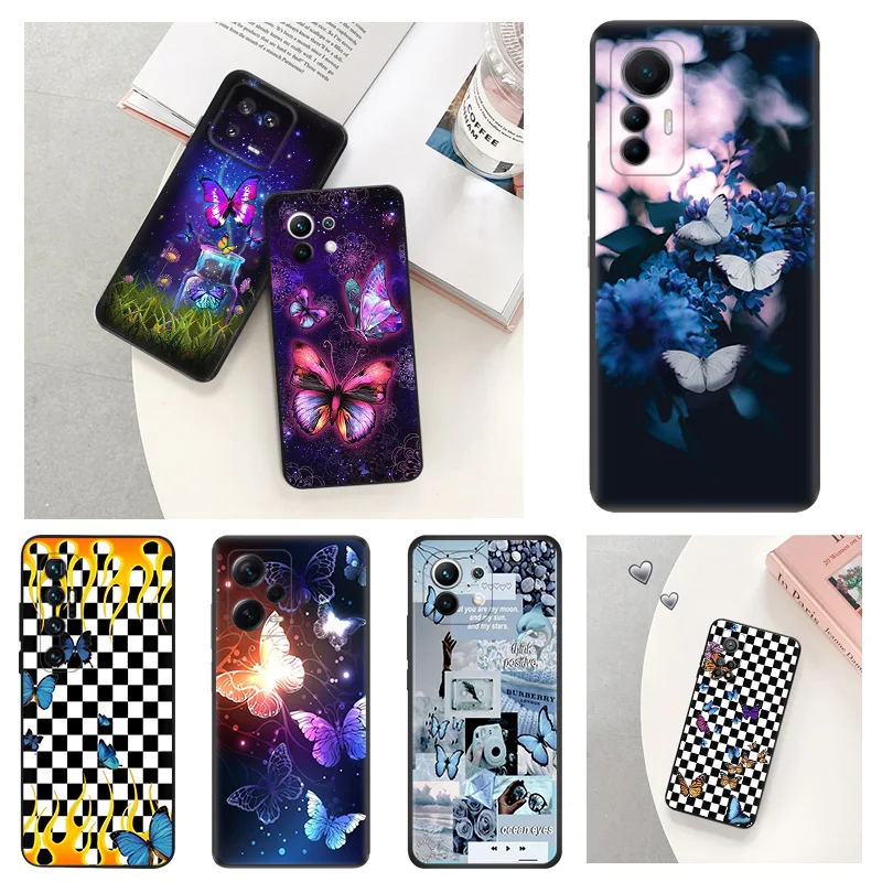 Custodie Per Telefoni Per Xiaomi 13 Pro 12X 12T Redmi Note12 12S 12C A2 A1 Cc9 Lite Blue Flower Pink Butterfly Black Soft Anti-Drop Cover
