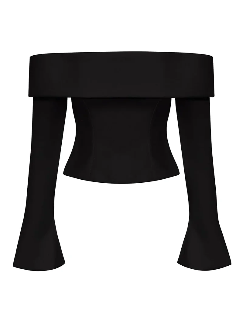 Off-shoulder Long Sleeve Sexy Mini Dress For Women Two Pocket Strapless Backless A-line Club Party Sexy Dress Elegant