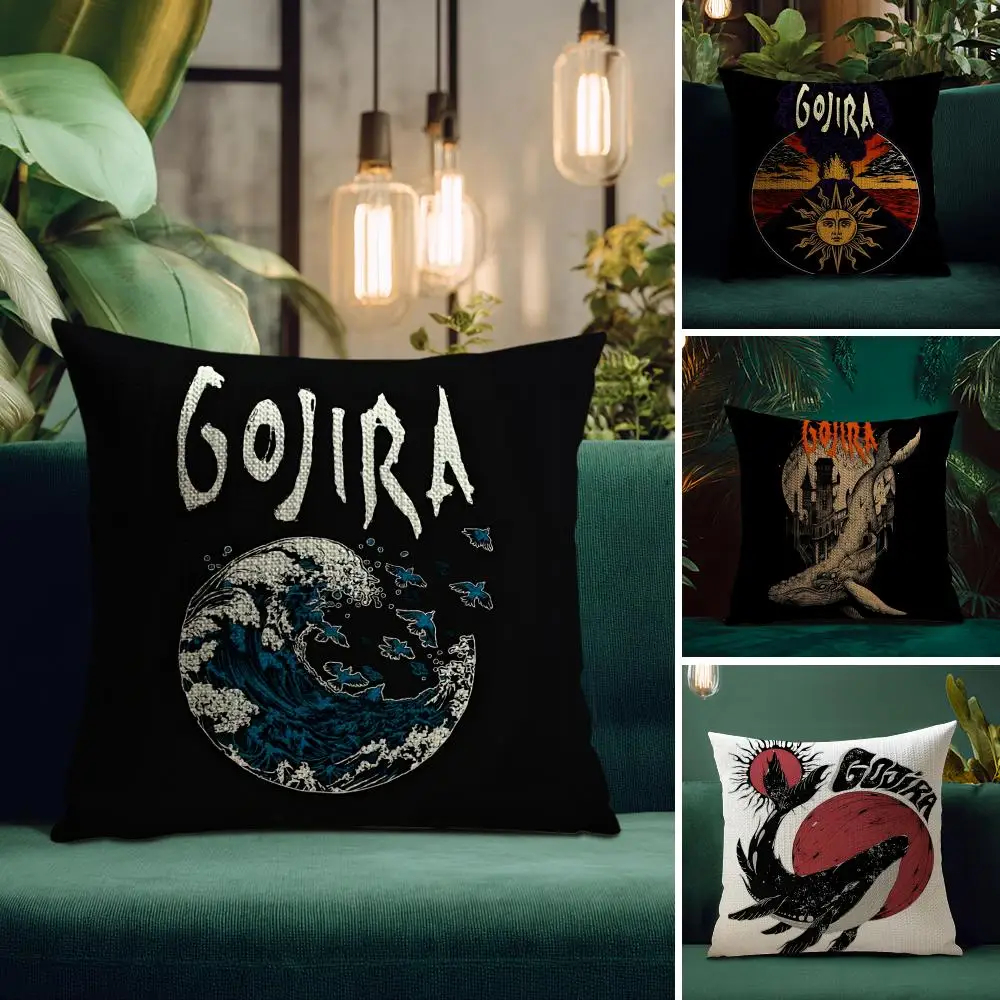 밴드 G-Gojira 쿠션 커버 천연 리넨 베개 케이스 양면 인쇄 장식 소파 베개 커버 홈 장식 선물