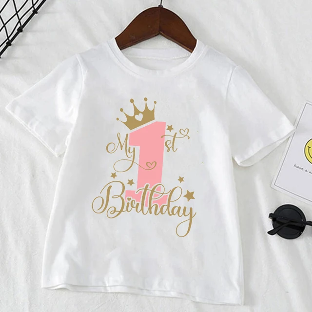 

Kids T Shirt Birthday Numbers 1-10 Crown Shirt Summer Girls Birthday Tops White Short Sleeve Wild Tees Children Party Clothes