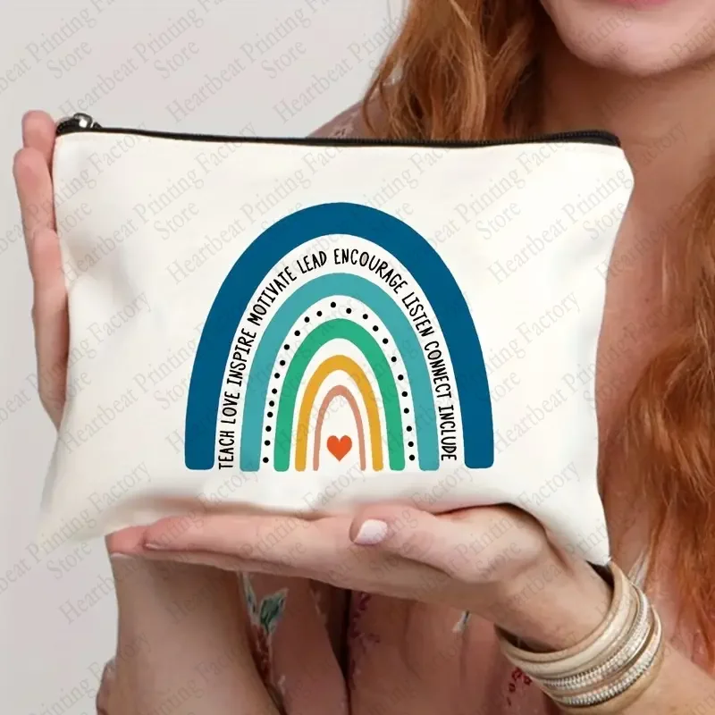 Rainbow Print Makeup Bag It Takes A Big Heart To Shape Little Minds Perfect Stationery Supplies Bag and Graduate Teachers Gift 6