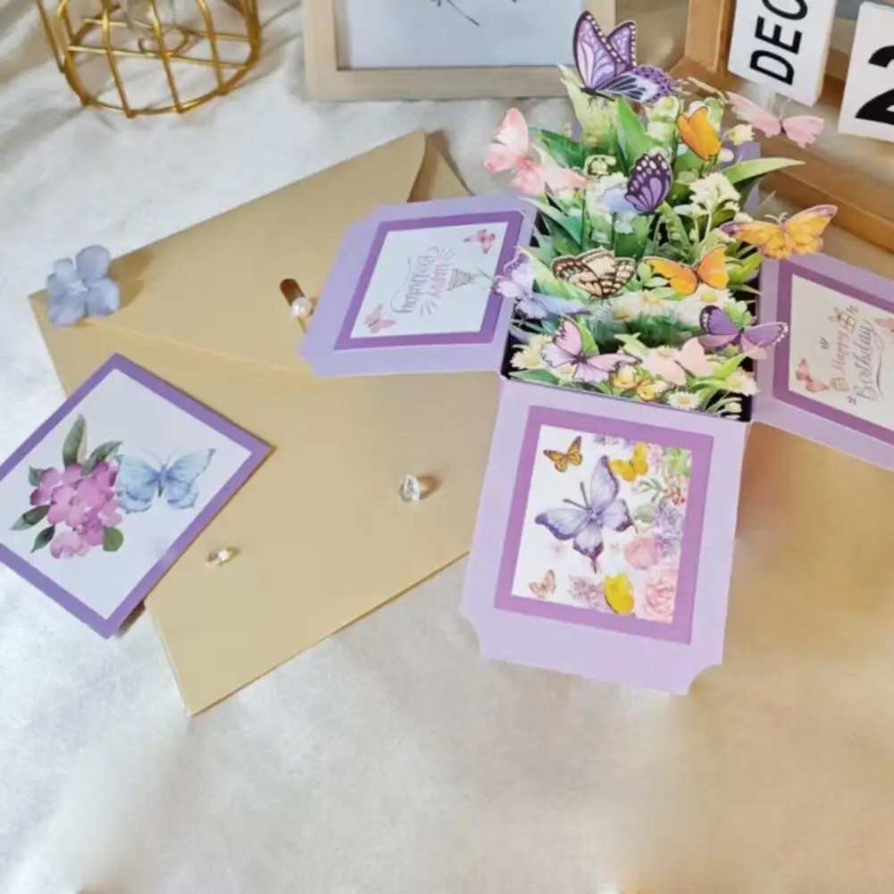 Warm Heartfelt Greeting Card 3d Butterfly Bouquet Birthday Card for Family Friends Handmade Pop-up Gift Box Celebration