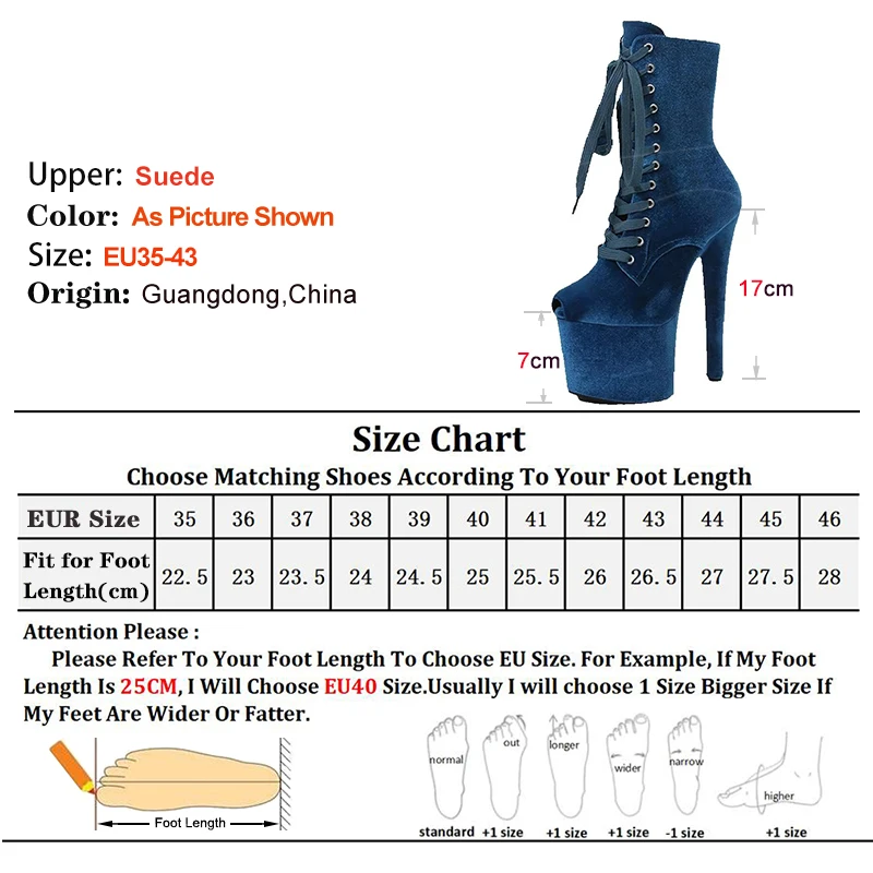 Female Shoes 17cm/7Inch Super High Heel Shoes Women High Thin Heels Velvet Roman Knight Short Boots Lace-up Platform Stiletto