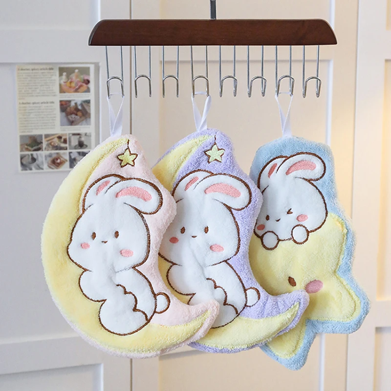 Kawaii Hand Towel Soft Cartoon Washcloth Kitchen Hanging Absorbent Towels Bathroom Accessories Home Decoration Supplies 타올