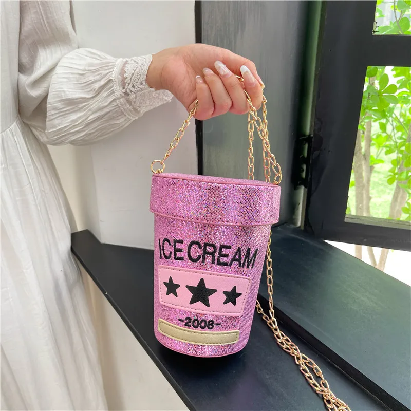 Sparkly Sequin Women's Shoulder Bag 2023 New Unique Design Cute Crossbody Bag Letter Fashion Party Hip Hop Cylinder Bucket Bag