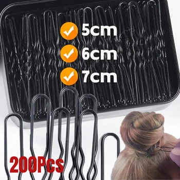 50/200Pcs New Women Hair Waved U-Shaped Bobby Pin Barrette Salon Grip Clip Bridal Hairpins Black Metal Hair Accessories for Bun