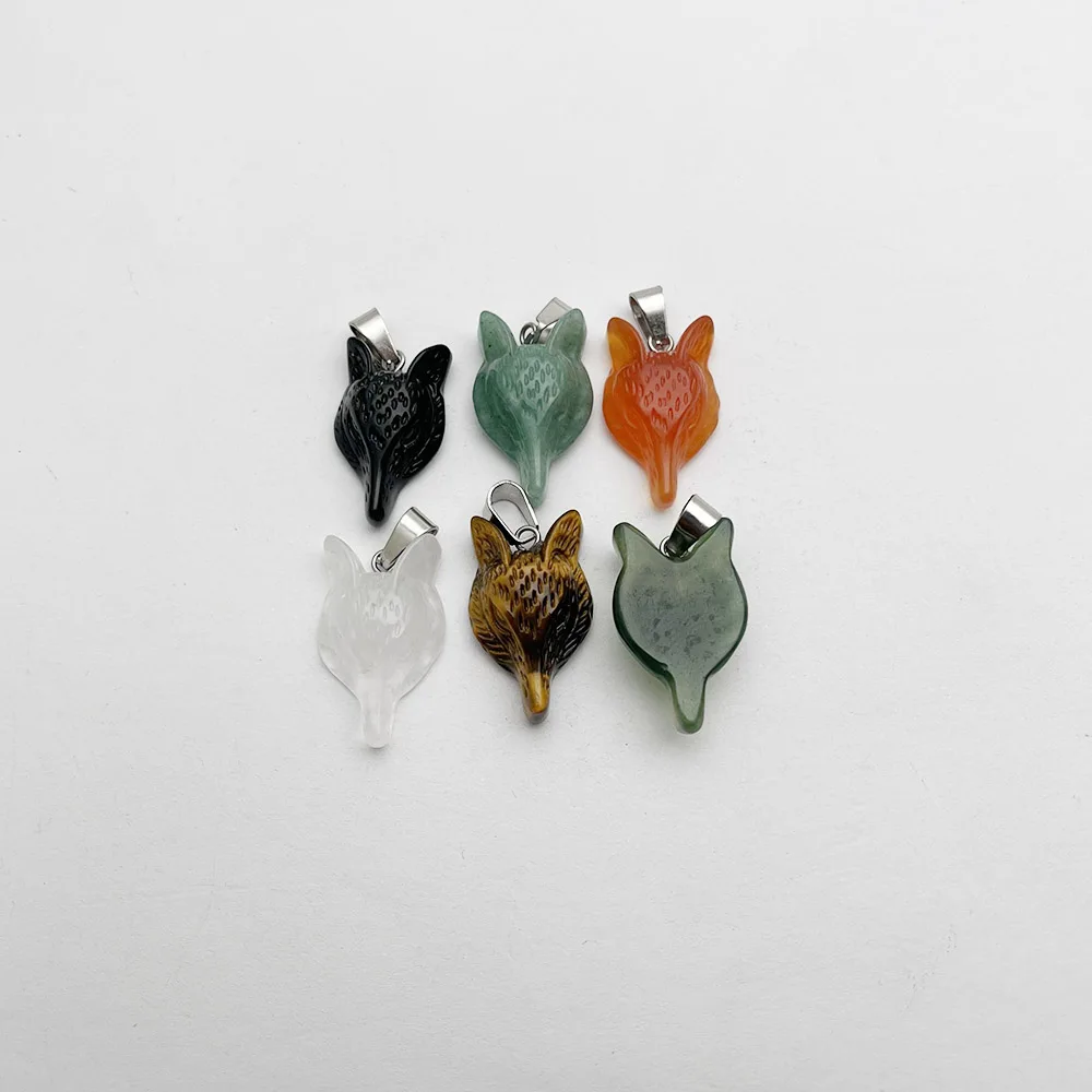 

fashion high quality Natural gem stone Carving small Wolf head Necklace pendant Jewelry making charm Onyx mixed accessories 6pc