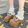 Winter New Baotou Slippers for Women Round Head Deep Mouth Suede Butterfly Knot Thick Bottom Non-slip Cotton Drag 2