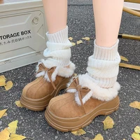 Winter New Baotou Slippers for Women Round Head Deep Mouth Suede Butterfly Knot Thick Bottom Non-slip Cotton Drag 2