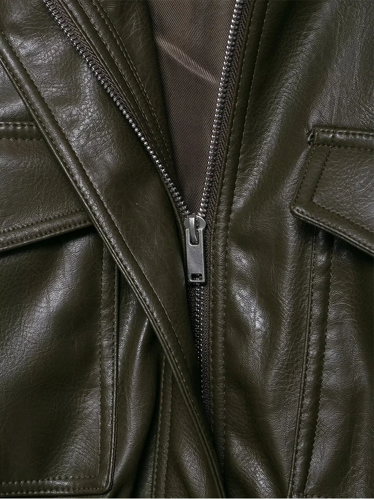 Women Slim Fit Faux Leather Jacket PU Zipper Cropped Jackets Spring Autumn Casual Pocket Bomber Coat Female Club Street Wear