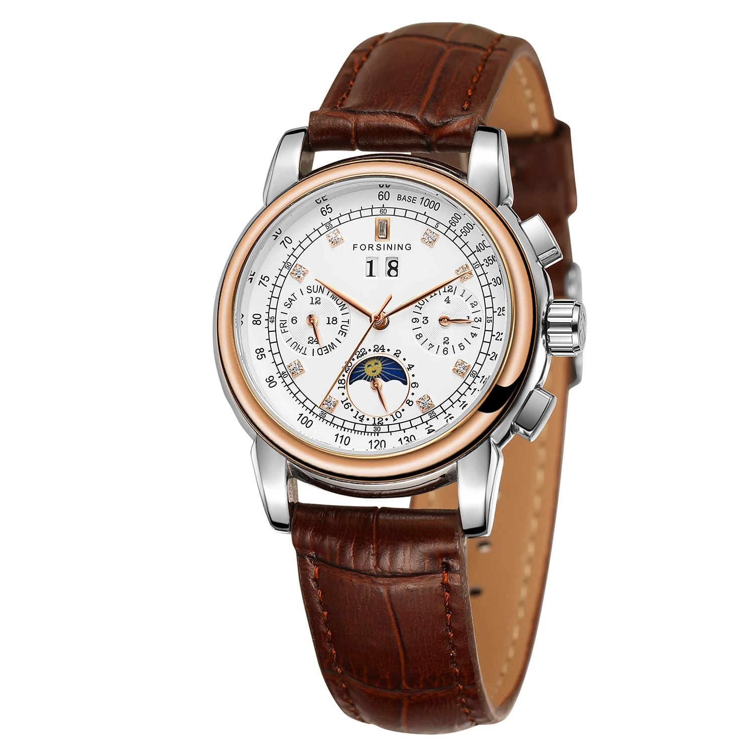 FORSINING Orologio Meccanico Da Uomo Con Tourbillon E Fase Lunare, Cassa In Acciaio Inox, Cinturino In Pelle, Quadrante Numeri Romani, Carica Manuale