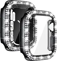 Verre scintillant diamant + couvercle pour boîtier de montre Apple 45/41mm 46/42mm 44/40mm, écran HD en verre trempé iWatch 11 10 9 8 7 6 5 SE 2