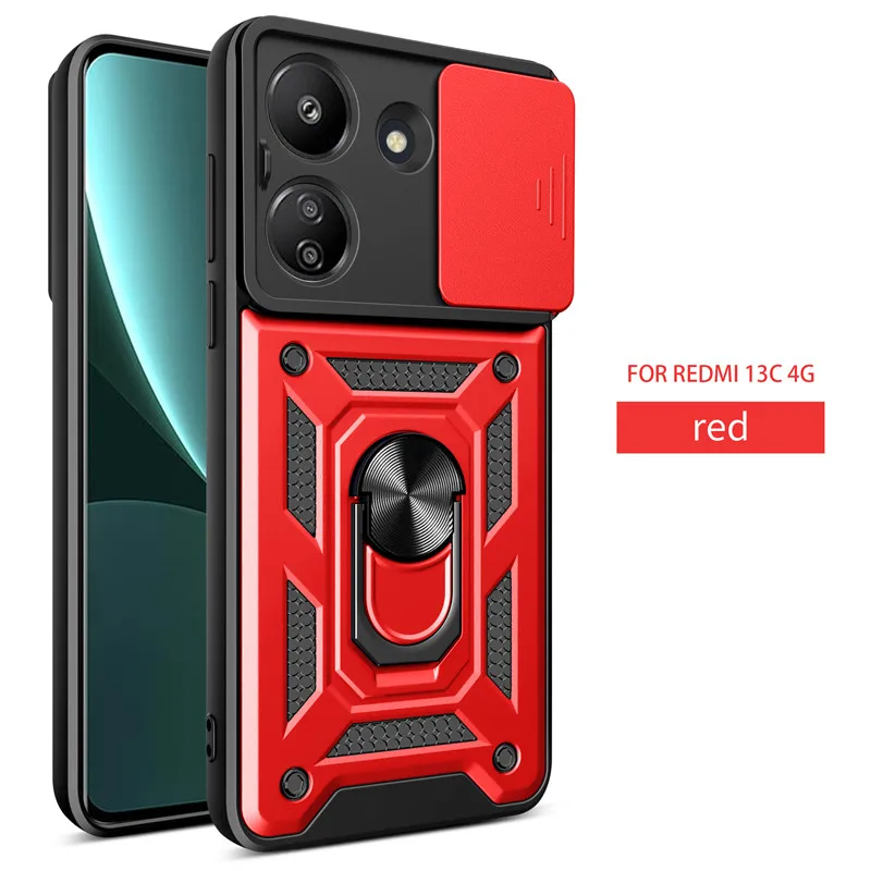 thumbnail image 1 of Funda a prueba de golpes con soporte de anillo magnético para Xiaomi Redmi 9A, 9C, 10, 10A, 10C, cubierta de cámara deslizante para Redmi 11A, 12, 12C, 13C, 1 of 5