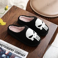 Punisher Skull Pattern fashion Embroidery stuffed Home Platform Cozy Fur Cotton Slippers Personality Warm Non-slip Indoor Slippers Men Women Can Wear Halloween Christmas Gift 2