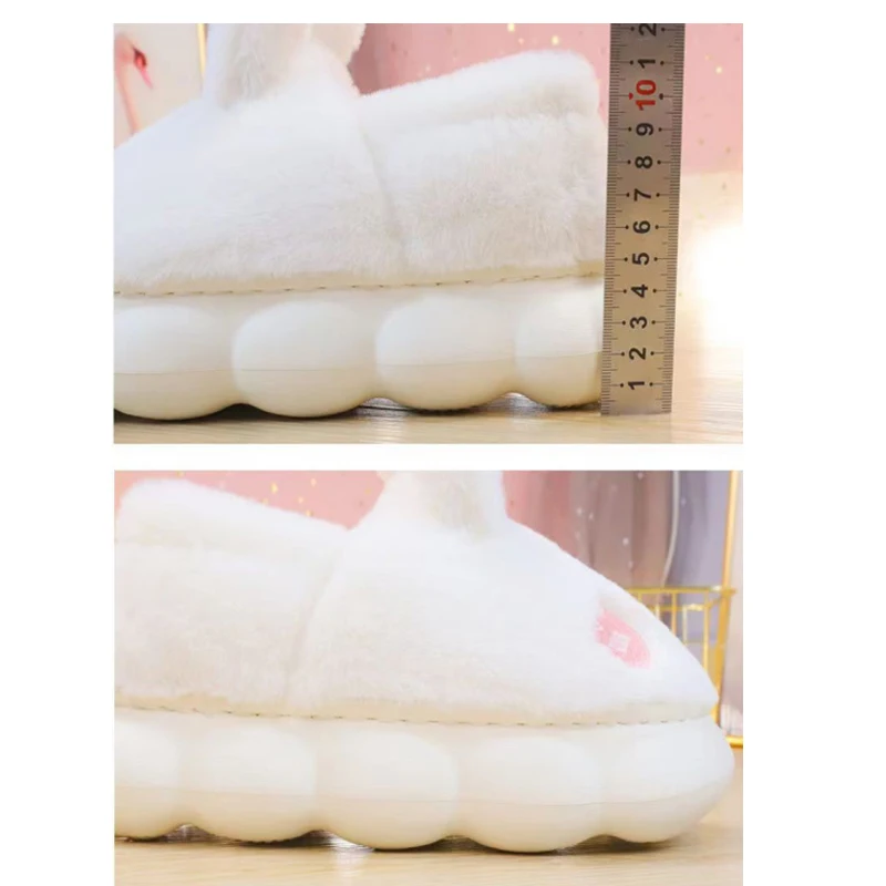 Fashion Girls Kawaii Bunny Slippers with Ears High Platform Small Girl Increaing Height shoes Indoor Short Plush Warm Slippers 6