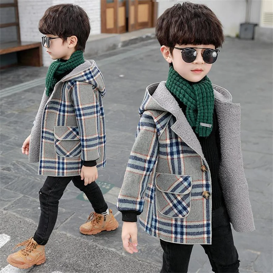 Children Warm Wool Jacket Coat with Hood For Boys High Quality Kids Boy Thick Winter Clothes Outerwear For Age 2-11 Years Old