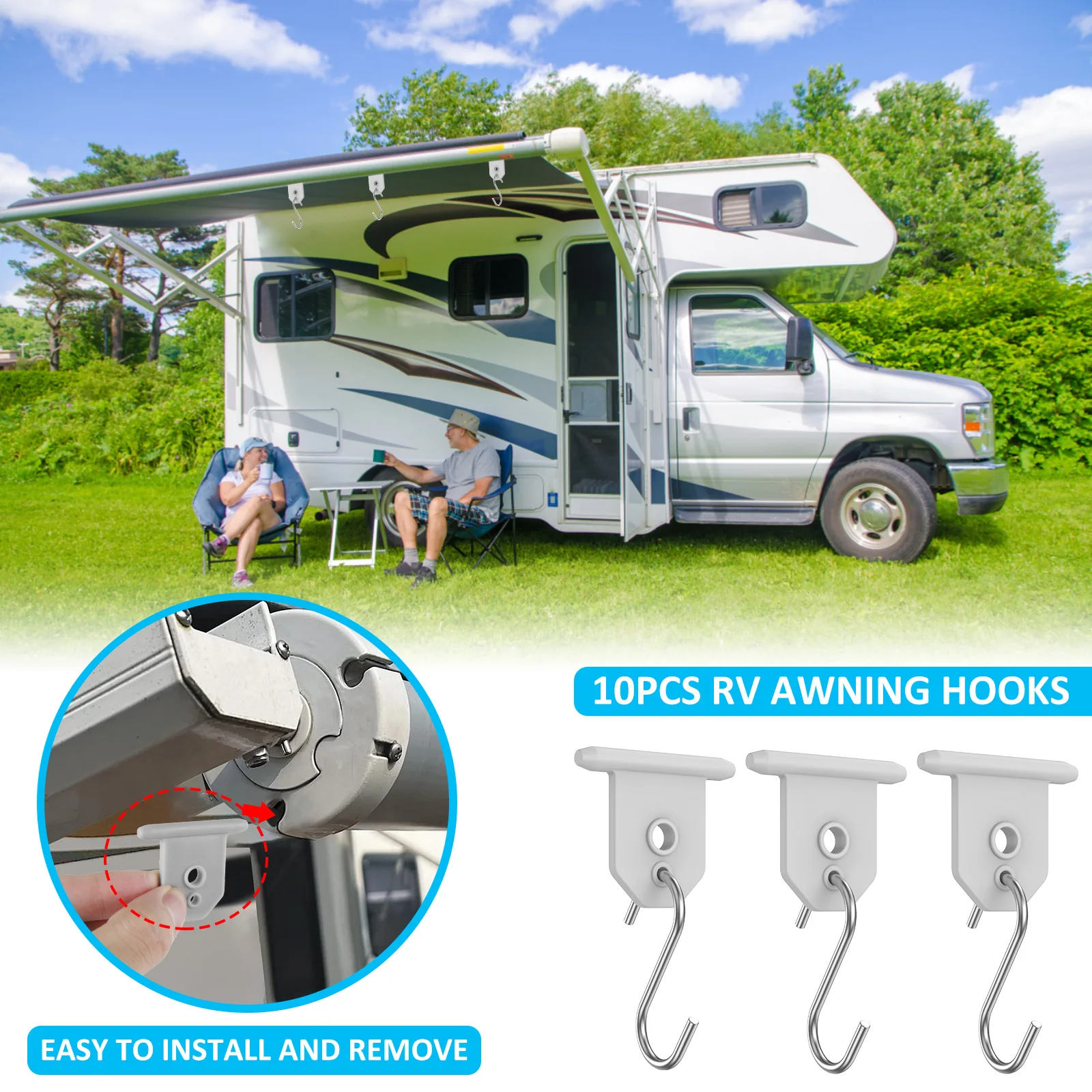 Metal RV Awning Hooks for Camping Sun Shade