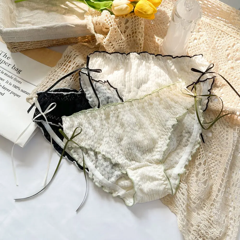 Милое нейлоновое нижнее белье с бантиком бесшовные трусы средней посадки для