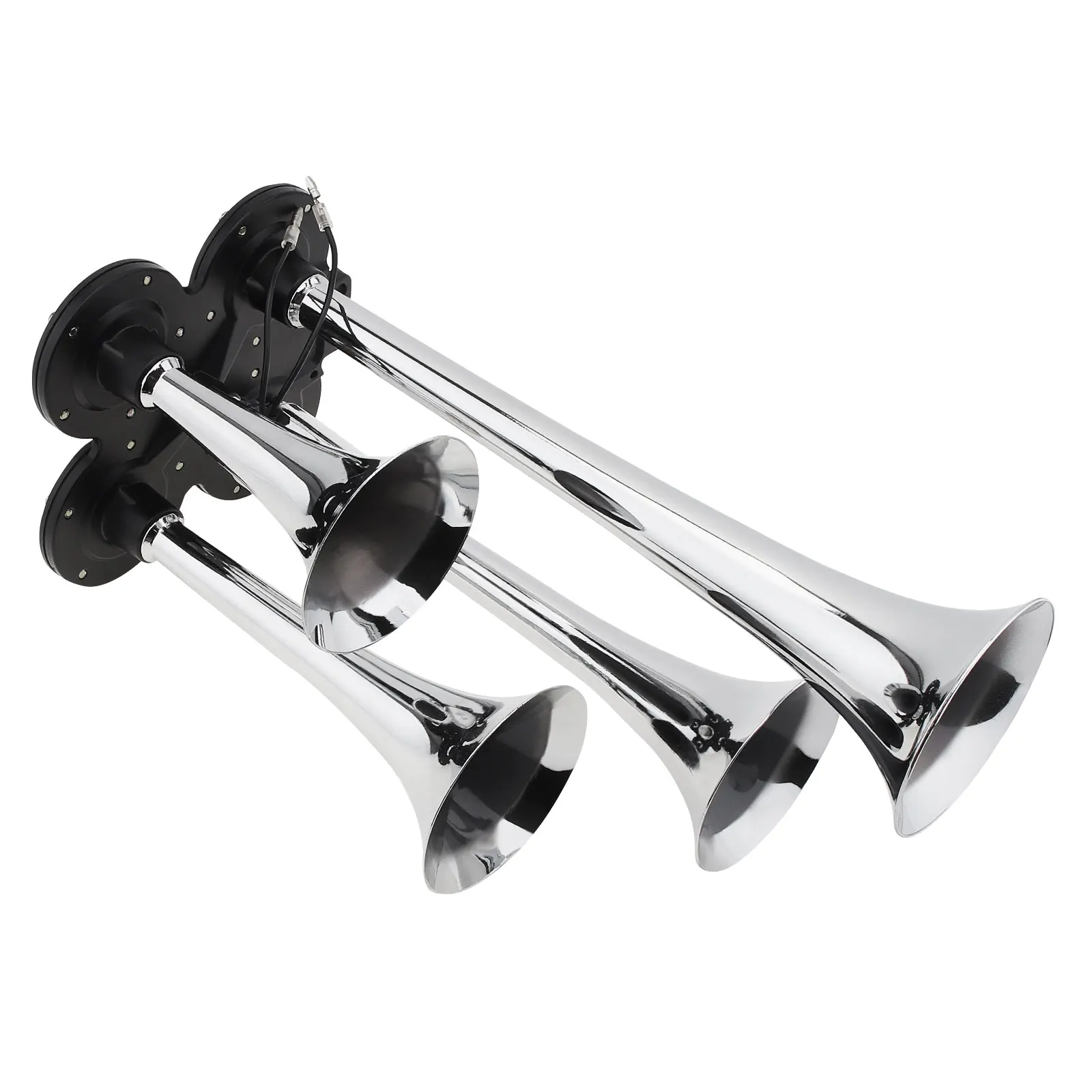 Car Air Horn 150.2db Trumpet 4-Trumpet Silver Super Loud Chrome Plated Zinc Alloy Universal Kit For Train Car Vehicle