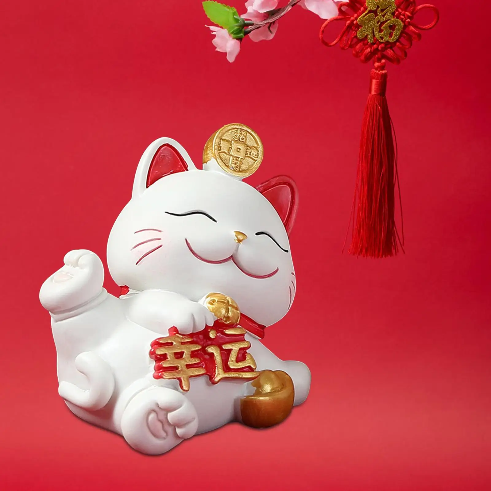 Lucky Cat Figurine Cartoon Desktop Ornament for Desk Living Room Bookshelf