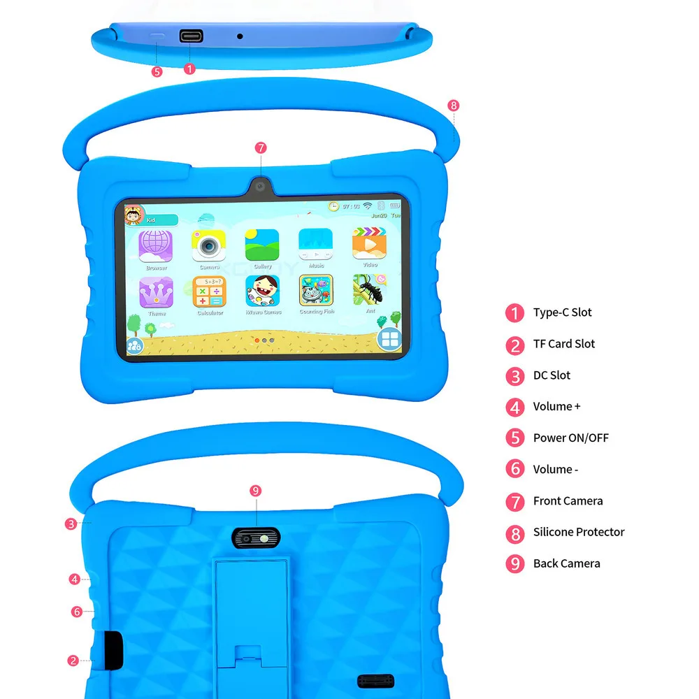 Tablette d'apprentissage intelligente pour enfants de 7 pouces WIFI Bluetooth_voghion.com