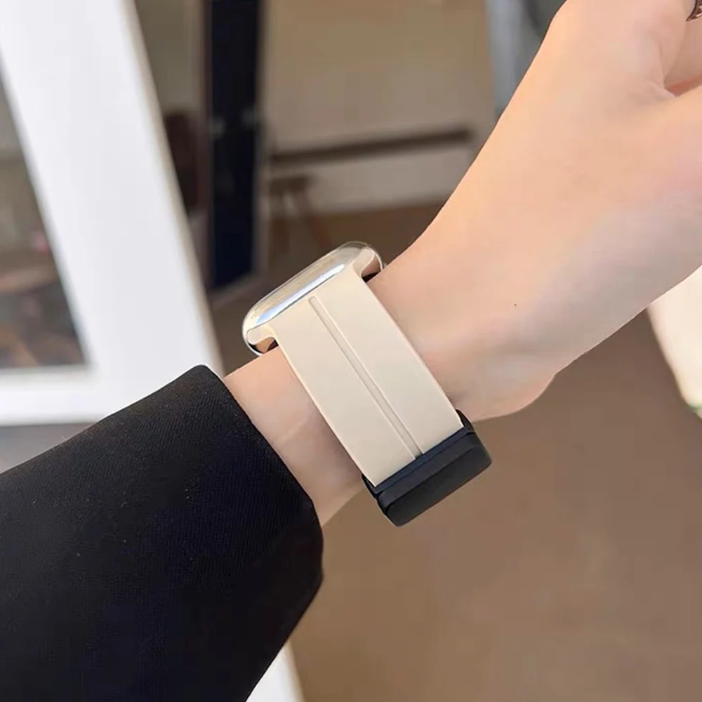 애플 워치 밴드용 마그네틱 스트랩, 44mm, 45mm, 40mm, 49mm, 41mm, 42mm, 38 실리콘 팔찌, iWatch 시리즈 울트라 2, 6, 5, 3, 7, 8, 9, se, 40mm