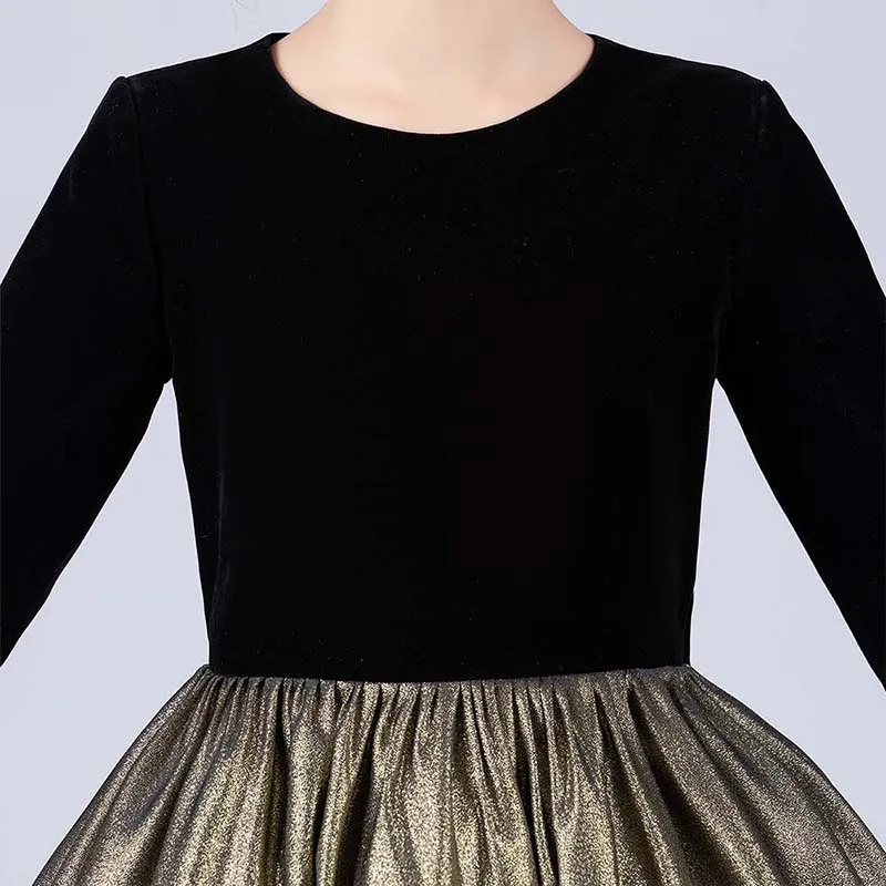 Black and Gold Girl Dresses Wedding Bridesmaid Skirt Girls Pageant Gown Floor Length Prom Dresses  Instrument Performance