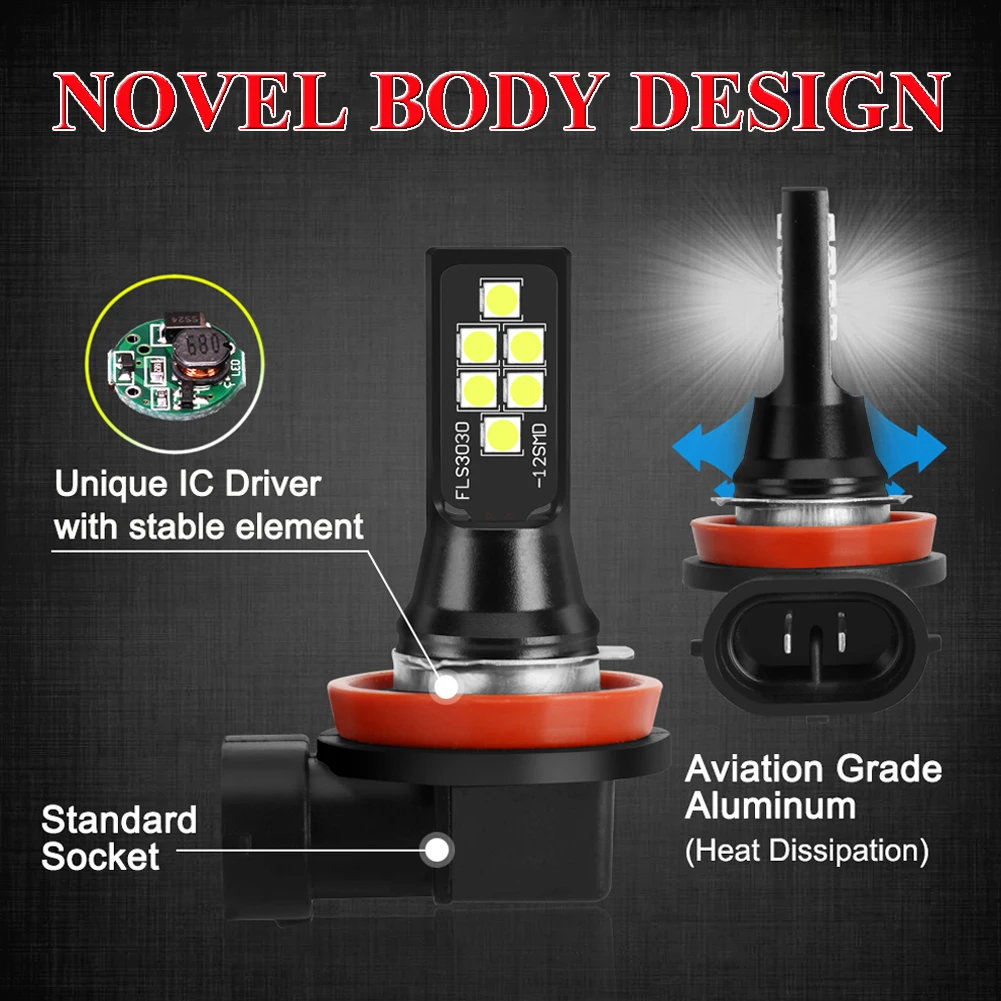 H8/H11 LED Canbus Headligts Auto Fog Lamps 6000K 2800LM White Error Free Bulbs 12V 2Pcs Car Accessories led light led bulb led fog light led headlight fog and headlight bulbs