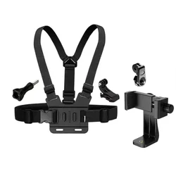 Adjustable Phone Clip Holder with Chest Strap Fixation for Black Sport Camera and Mobile Accessory (Black)