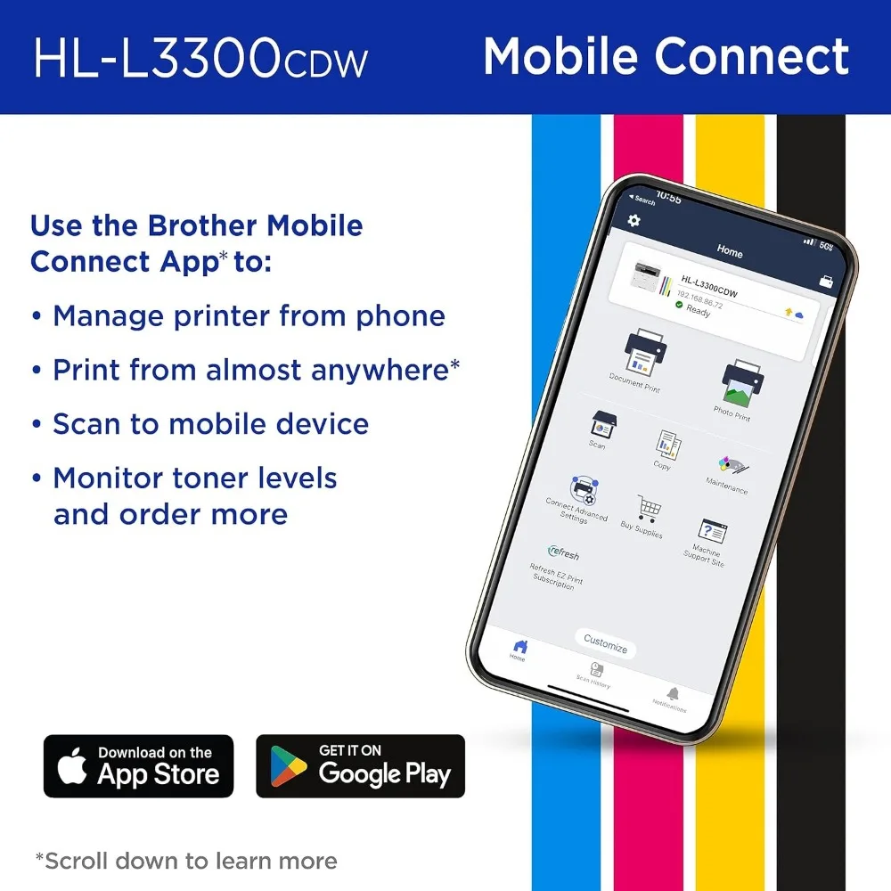 HL-L3300CDW Wireless Digital Color Multi-Function Printer with Laser Quality Output, Copy & Scan, Duplex, Mobile | Includes 5
