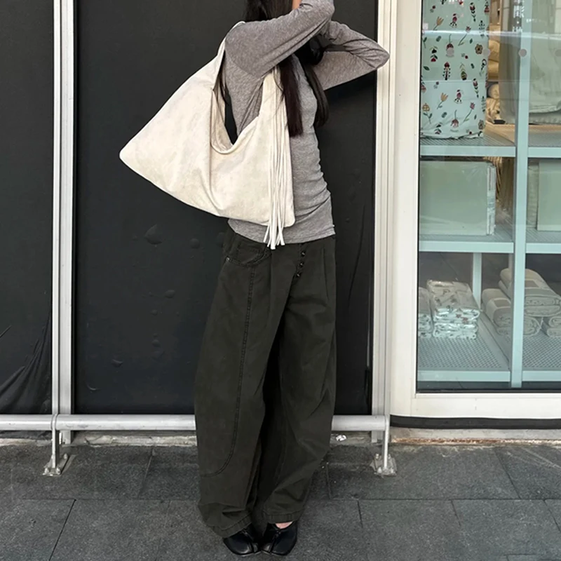 Vintage Suede New Large Capacity Women Tote Bag 2025 Autumn Winter Commute Shoulder Crossbody Bags Fashion Trend Underarm Bags