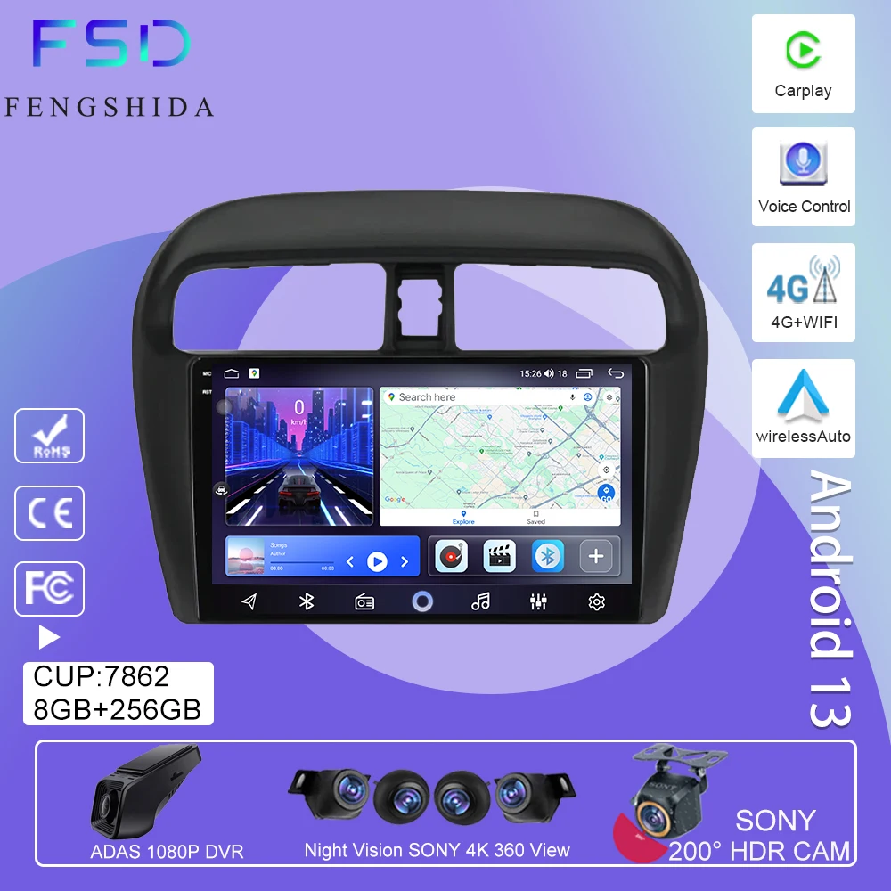 

Android Auto For Mitsubishi Mirage Attrage 2012 -2018 Car Radio Multimedia Player Autoradio GPS Video Navigation 4G No 2Din DVD